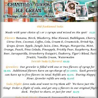 Menu - Ice Cream Soda Shop Menu Weissport, PA. - Chantilly Goods,Proudly Serving Manning's Dairy Ice Cream